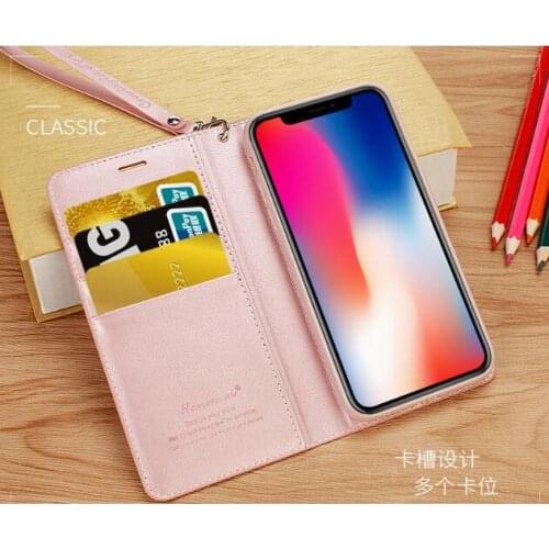 Hanman Leather Wallet Case Korea Style Fashion Phone Cover with Kickstand Credit Card Slot Strap For Iphone X