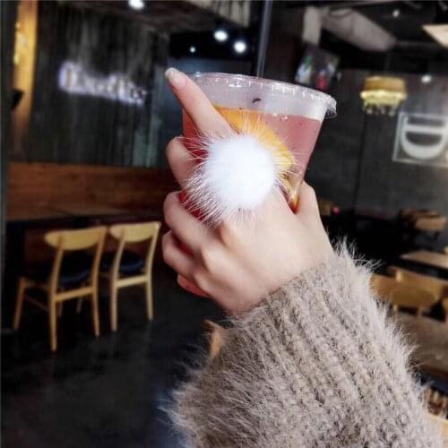 Resizable Real Mink Fur Ball Rings for Women Colorful Fluffy Mink Fur Pompoms Party Cocktail Rings for Girls
