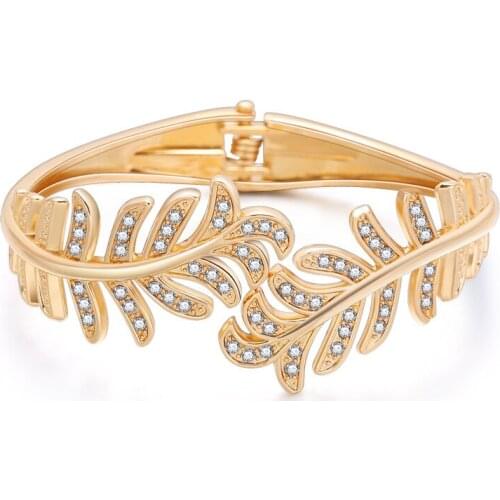 Fashion Simple Cuff Bracelets For Women Crystal Leaves Bracelets Popular Open Bangle Bracelets Gift