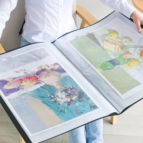 2pcs A2/4K 20/40 Pages Multi Pocket Collection of Sketch Paintings Calligraphy Poster Folder Paper Organizer Booklet Transparent
