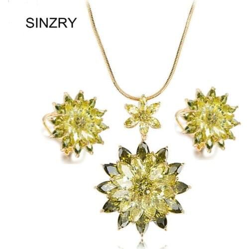 SINZRY crystal jewelry AAA Cubic Zirconia big pendant necklace earring set Hot elegant flower jewelry set for women