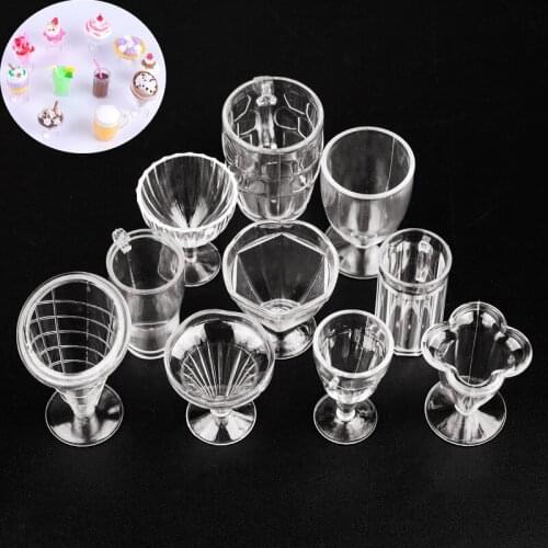 New 12pcs/Set Transparent Ice Cream Cup Sundae Cup Drink Cups Dish Plate Tableware Miniatures DIY Pretend Play Kitchenware Toys