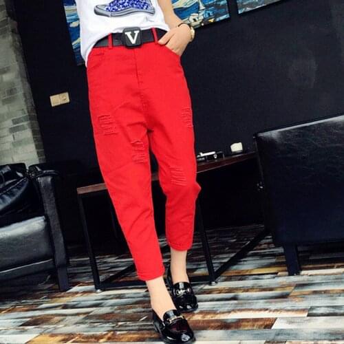 New Slim pants women High Waist Jeans new womens pants loose cowboy pants Holes Harem pants