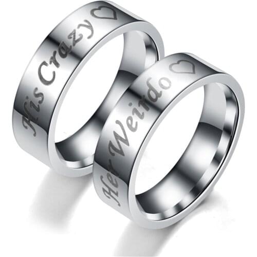 His Crazy Her Weirdo Fashion Letter Lover Wedding Ring For Men Women Couple Jewelry Valentines Day Gifts