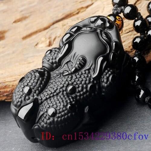 Obsidian Pixiu Pendant Natural Amulet Jewelry Black Tiger Jade Fashion Women Carved Necklace Men Accessories