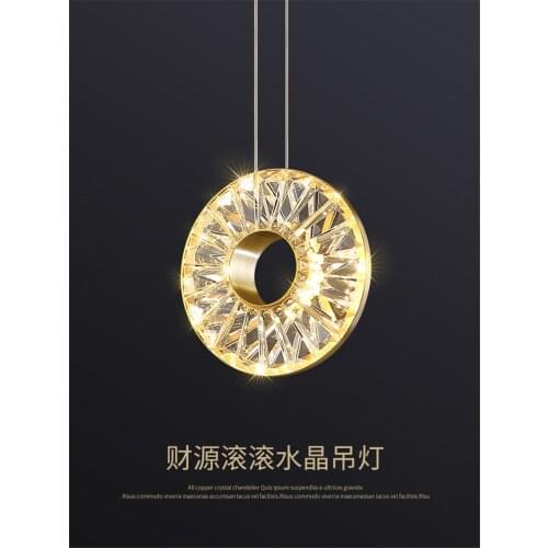 Nordic restaurant Crystal Luster pendant lights modern single ring luxury copper lamps LED dining room bedside hanging fixtures