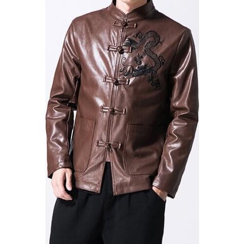 Casual Fashion Mens Suit Leather Jackets Chinese Style Tang Dress Suit Sheepskin Jackets and Coats For Men Plus Size 5XL A290