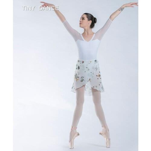 Drop Shipping Flower Printing Ballet Dance Wrap Skirt Adult Girls Ballet Dance Chiffon Skirt Spandex Waist Long Skirt 01D0131