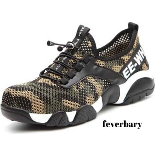 Feverbary Work Safety Shoes For Men Breathable Boots Working Steel Toe Anti-Smashing Construction Safety Work Sneakers
