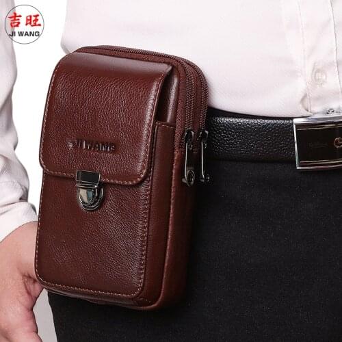 Famous brand Men Cow Leather Vintage Fanny Pack Waist Leg Money Bag Travel 6‘’ Cell Mobile Phone Case Cover Belt Pouch Purse New
