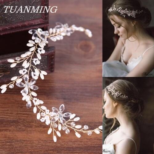 Crystal Flower Bride Tiara Womens Hair Jewelry Bride Hair Band Pearl Wedding Jewelry Headband Handmade Bridal Accessories