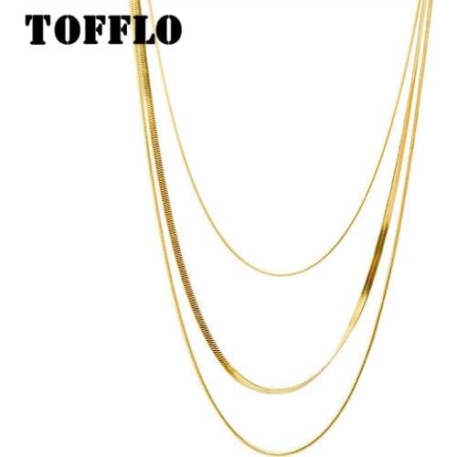 TOFFLO Stainless Steel Jewelry Ins Retro Simple Blade Clavicle Chain Three Layer Overlay Necklace BSP688