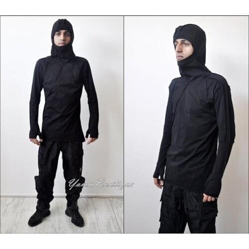 HINOBI Hoodie - Trashy Top with Fixed Ninja Hood/ Asymmetric Hem Sweatshirt/ Long cut - Thumbshole- Shozoku