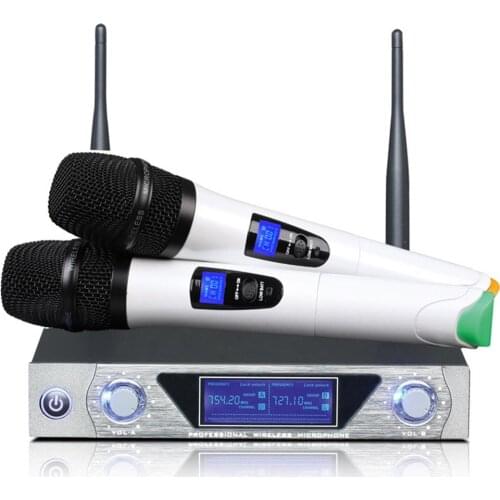 VHF200-270MHz Mic Dual Handheld VHF Wireless Microphone Dynamic And LCD Receiving System Karaoke For Computer PC TV