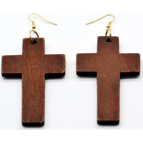 Natural Wooden Cross Earrings for Women Fashion Faith Jewelry Wholesale