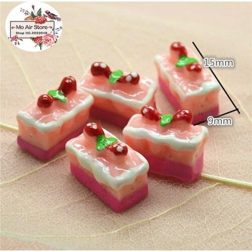 10pcs Resin 3D pink srawberry cake Cabochon Miniature food Art Supply Decoration Charm DIY Craft