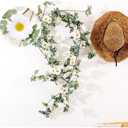 175cm silk artificial daisy vine hanging flowers rattan fake plants Green leaves garland For wedding home Wall Garden decoration