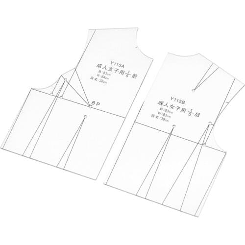 2PCS DIY Garment Crafts Sewing Measure Tool Accessories For 1:5 Transparent Famale Clothing Prototype Ruler Template