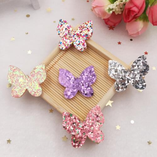 20pcs Glitter Butterfly Paillette Felt Fabric Patches Appliques for Childrens Headwear DIY Wedding Accessories Craft E10
