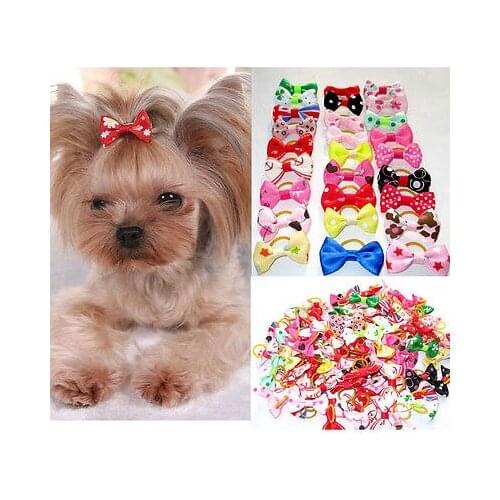 20pcs Lot Assorted Pet Cat Dog Hair Bows with Rubber Bands Pets Habitat Decor Grooming Accessories Pet Products