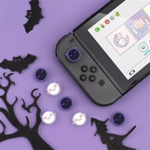 4Pcs Thumb Grip Caps Cute Shark Greedy Ghost Joystick Rocker Caps Cover Button Skin Case for Nintendo Switch/Lite Joycon