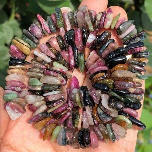 8-12mm Natural Chips Beads Flat Colorful Tourmaline Irregular Spacer Beads For Jewelry Making DIY Beadwork Bracelet Necklace 15"