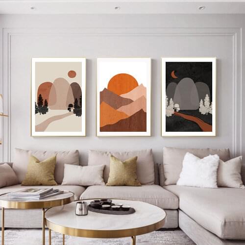 Abstract Sunset Landscape Poster Mountain Canvas Painting Moon Nordic Art Print Modern Wall Picture For Living Room Home Decor