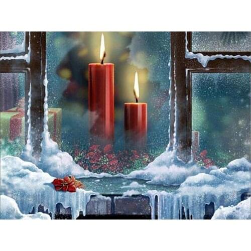 Cross Stitch Diamond Embroidery,Scenic "Christmas Candle" Patterns Full DIY 5D Diamond Painting Rhinestones Mosaic Decoration GT