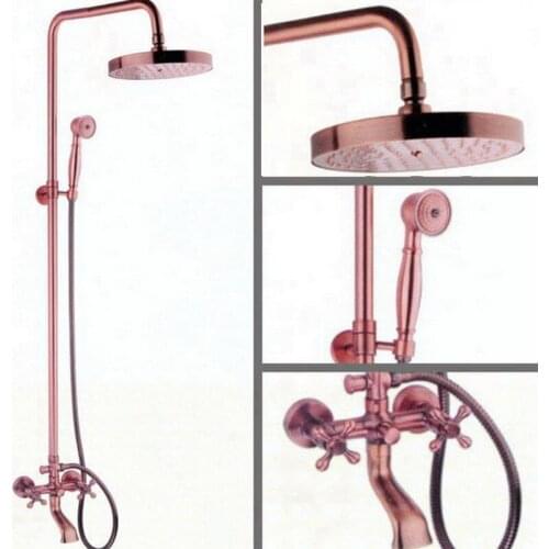 Antique Red Copper Brass Bathroom Shower Faucet Set Bathtub Shower Faucet Bath Shower Tap Rainfall Shower Head arg013