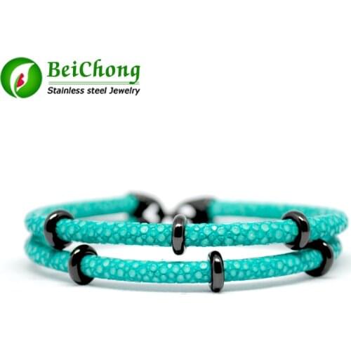 BC fashion exclusive super fiber stingray skin bracelet leather with satinless steel bracelet