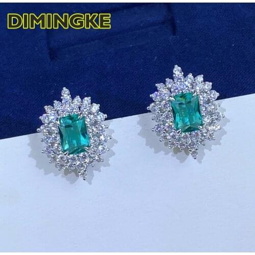DIMINGKE Natural Paraiba Tourmaline Stud Earrings 100%-S925 Sterling Silver Wedding Engagement Cocktail Party Woman Jewelry