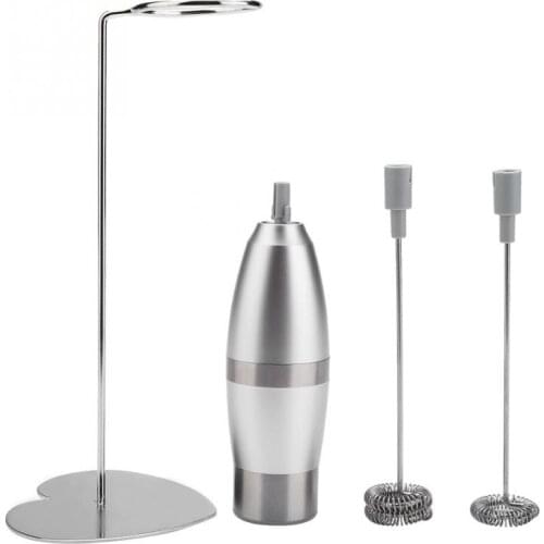 Double Spring Whisk Head Electric Milk Frother Handheld Blender Mixer with Additional Single Spring Whisk Head with Stand