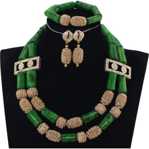 Emerald Green Coral Necklace With Dubai Gold Beads Jewelry Set For Africen Women LC005