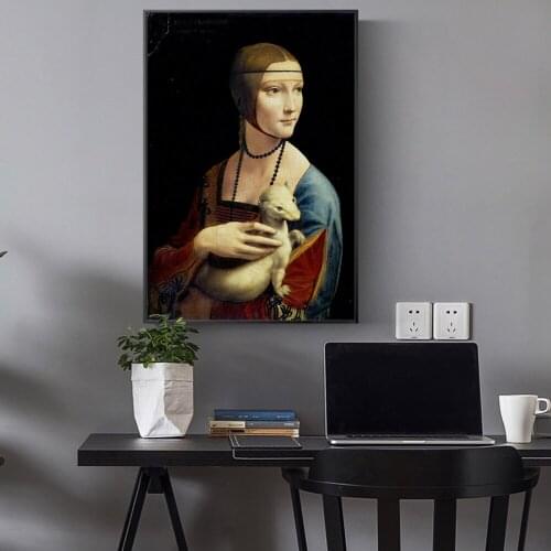 The Lady With An Ermine Canvas Paintings Art Reproductions On The Wall By Leonardo Da Vinci Famous Canvas Wall Art Home Decora