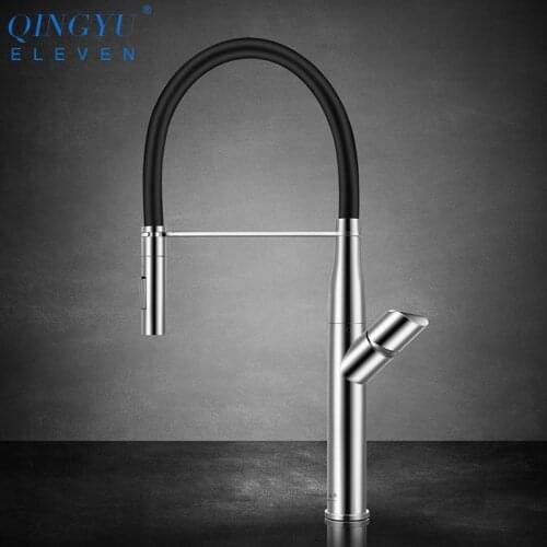 QINGYU ELEVEN Kitchen Mixer Faucet Brass Sink Faucet Hot And Cold Deck Mounted Pull Down Rotatable Kitchen Sink Mixer Tap
