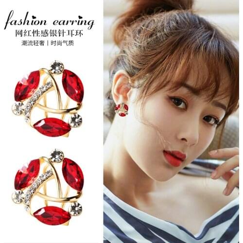 Fashion New Round Crystal Stud Earrings For Women S925 Silver Needle Classic Vintage Flower Rhinestone Earring Wedding Jewelry