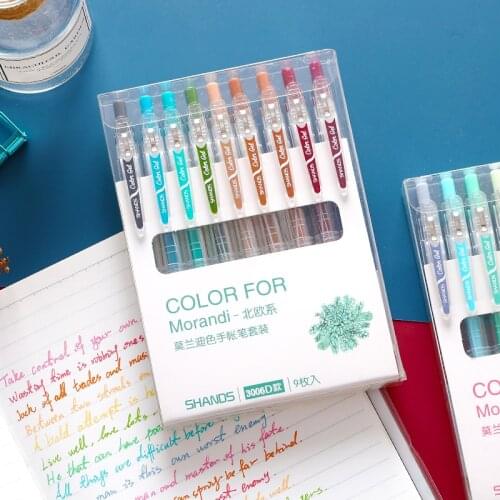 9pcs Morandi Color Gel Pens Set 0.5mm Roller Ball Retro Sweet Nordic Style Marker Liner for Drawing Highlighting School A6093