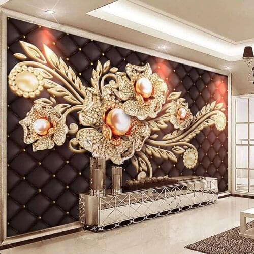Custom Mural Wallpaper Black Jewel Diamond Pearl Flower European Style Living Room Bedroom TV Background Wall Painting Pictures