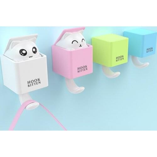 4pcs Cute Hidden Cat Wall Hanging Hook For Hat Scarf Key Holder Decorative Hook Home Decorations Hooks Hanger Rack Free Punching
