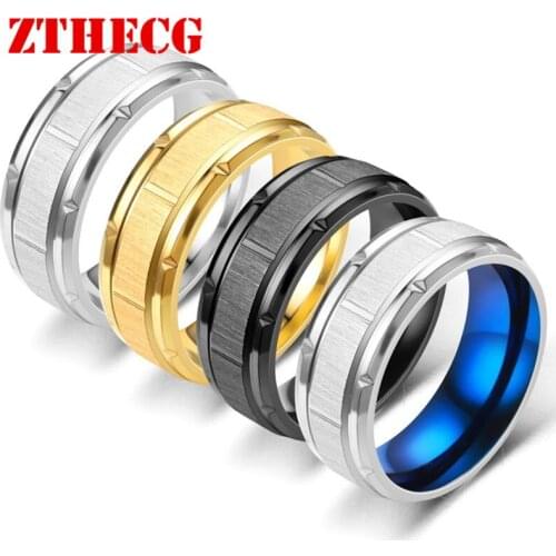 2021 New Mens Ring Simple Stainless Steel Good Luck Wedding Rings for Men Black Gold Color Punk Biker Jewelry Free Shipping