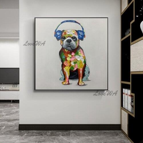 New Arrival Cute Colored Painting Of Dalmatian With Headsets Modern Decoration Wall Picture For Living Room Unframed Canvas Art