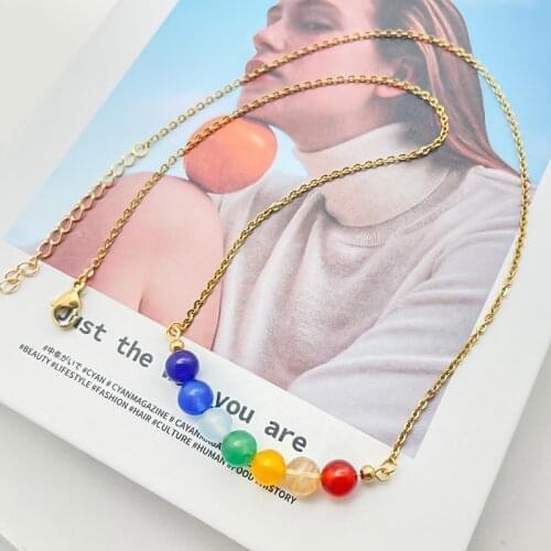 New Rainbow Necklace for Women Natural Stone 7 Colors Aquamarine Amethyst Red Agate Green Aventurine Necklace Wholesale Price