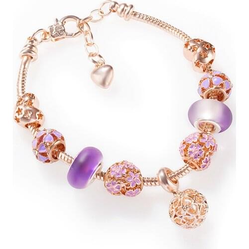 New four-leaf clover rose gold hollow large hole beads DIY heart-shaped beads pan Pan family snake bone womens love bracelet