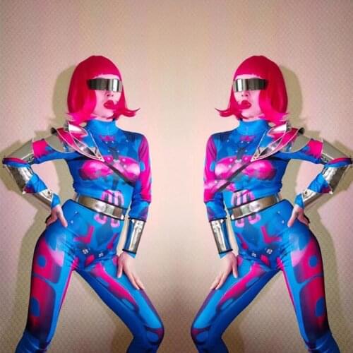 New Technology Print Jumpsuit Nightclub Dj Ds Stage Performance Bodysuit Female Singer Gogo Pole Dance Fashion One-Piece DWY6144