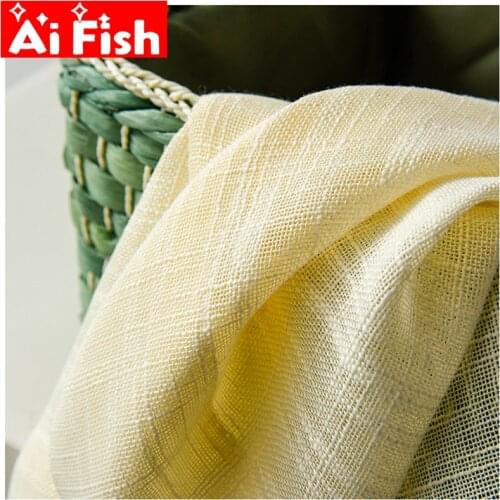 Solid Light Yellow Thicker Opaque Cotton Linen Bedroom Tulle Fabrics for Living Room Modern All-match Sheer Voile for Kitchen #5