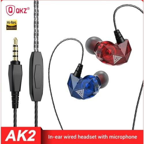 Original QKZ AK2 Wired Earphone HiFi Stereo Headphones Bass Musician Monitor Earphones Gamer Headset Running Earbuds with Mic