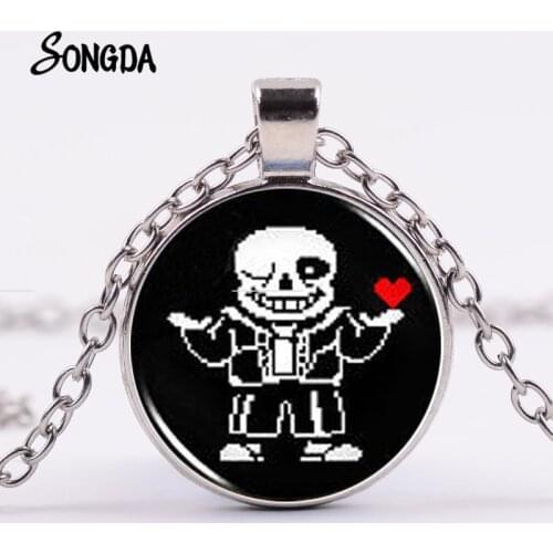 Undertale Sans Video Game Necklace Heart Funny Photo Game Figure Glass Dome Pendant Long Chain Men Women Cosplay Jewelry