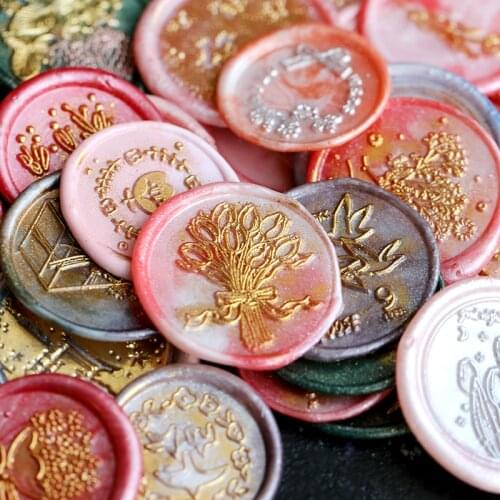 Orange Tulip Wax Seal Flower Stamp Embossed Lacquer Copper Head Wedding Greeting Card Stamp Decoration Gift 3 cm in Diameter