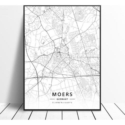 Moers AAchen Hamburg Darmstadt Ratingen Frankfurt Germany Canvas Art Map Poster