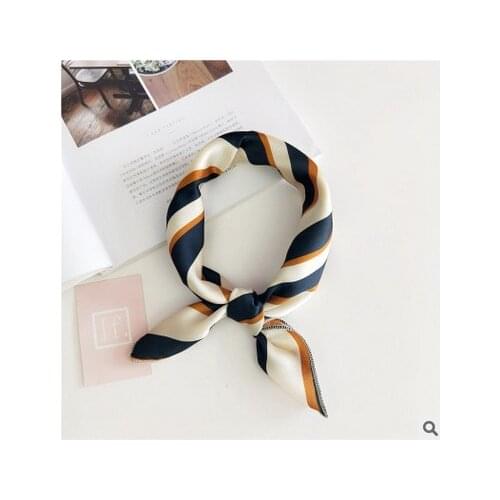 Retro print yellow beige blue stripes silk square scarves scarf necktie kerchief hairband headscarves hair jewelry for women